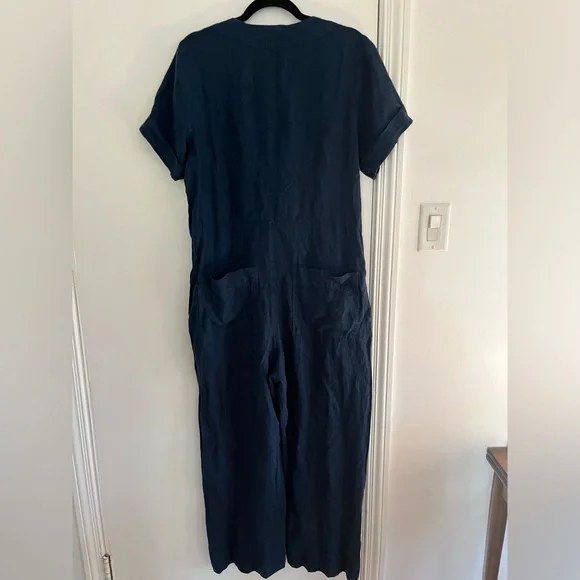 NWT navy linen button up jumpsuit - Picture 6 of 10